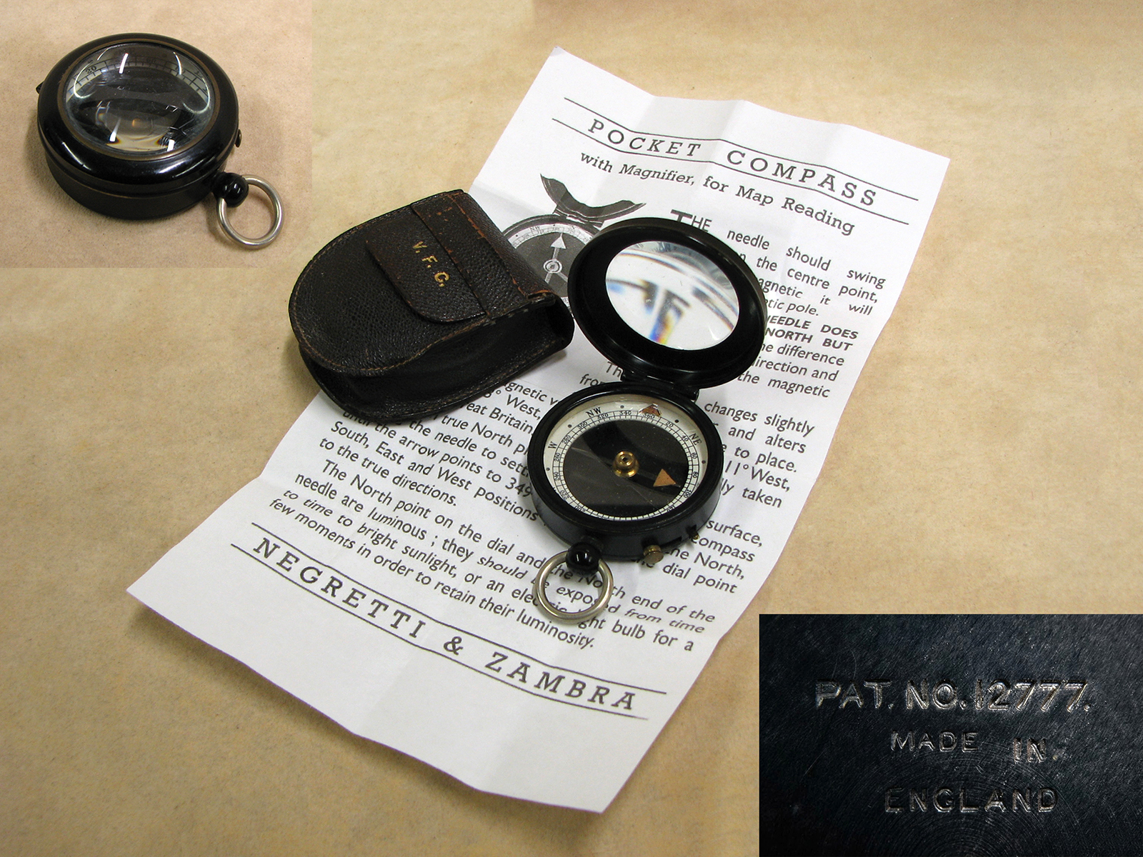 Rare Negretti & Zambra 'Prospecting Compass' with Barker patent no 12777